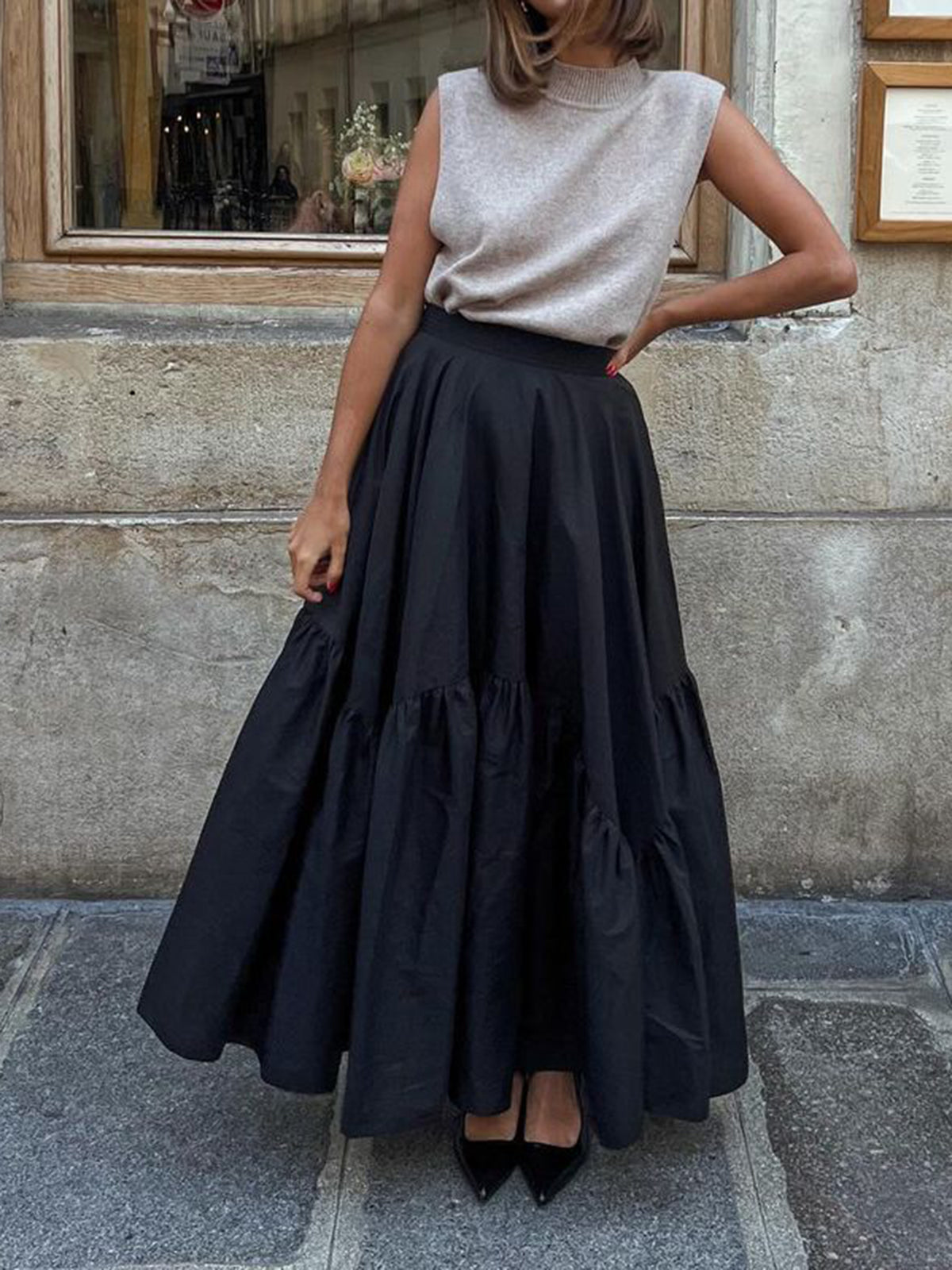 Crown Elara™ | Asymmetrical Pleated Maxi Skirt