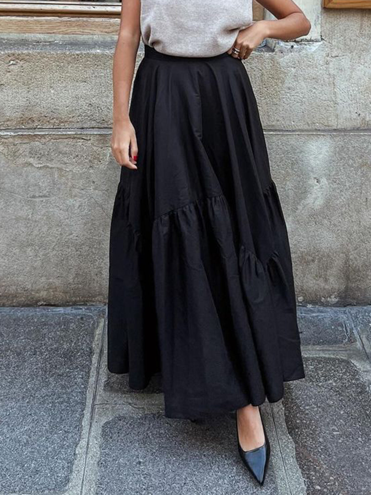 Crown Elara™ | Asymmetrical Pleated Maxi Skirt