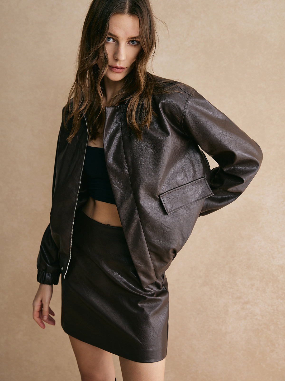 Crown Elara™ | Faux Leather Jacket