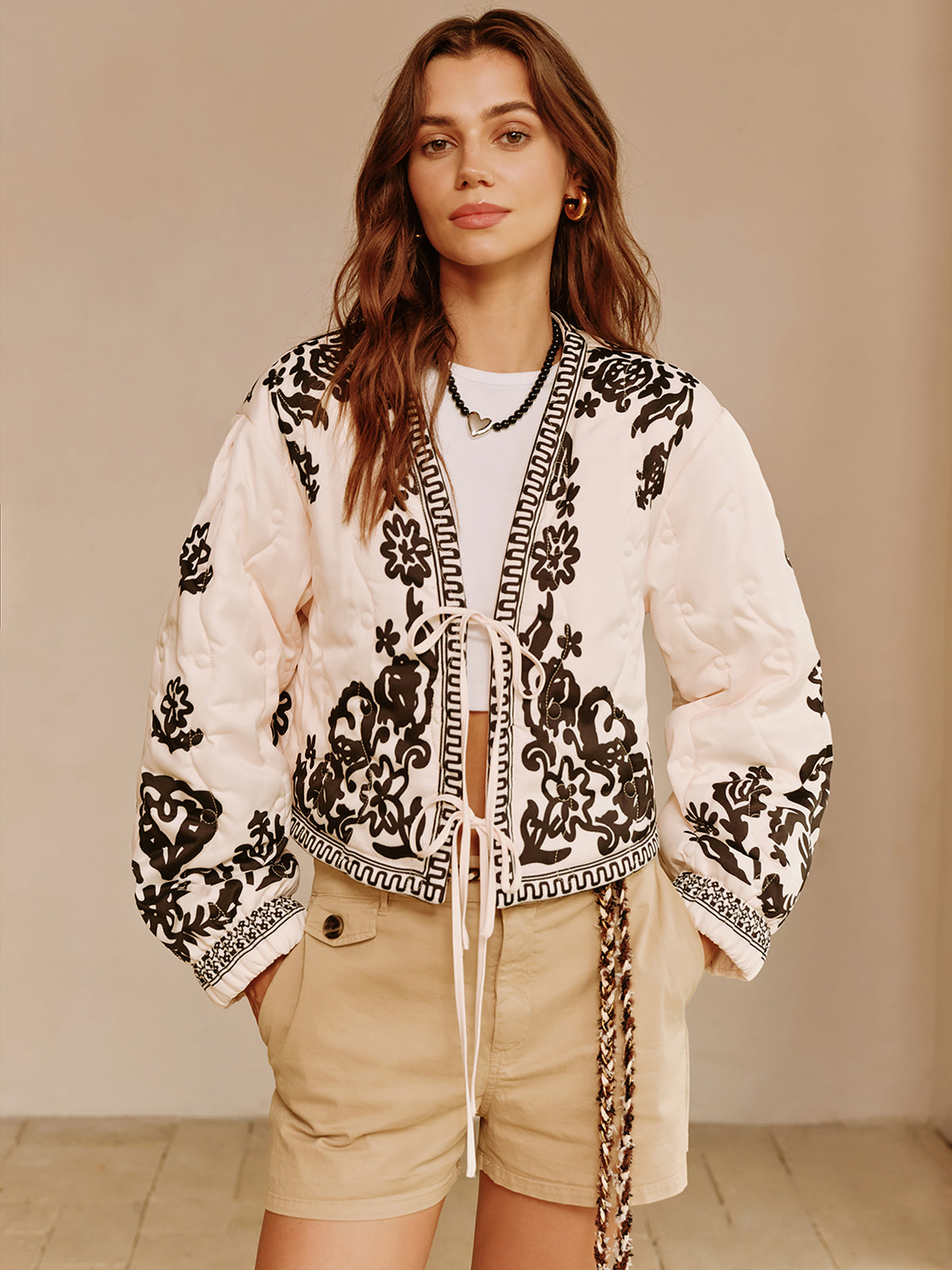 Crown Elara™ | Printed Lace Up Short Jacket