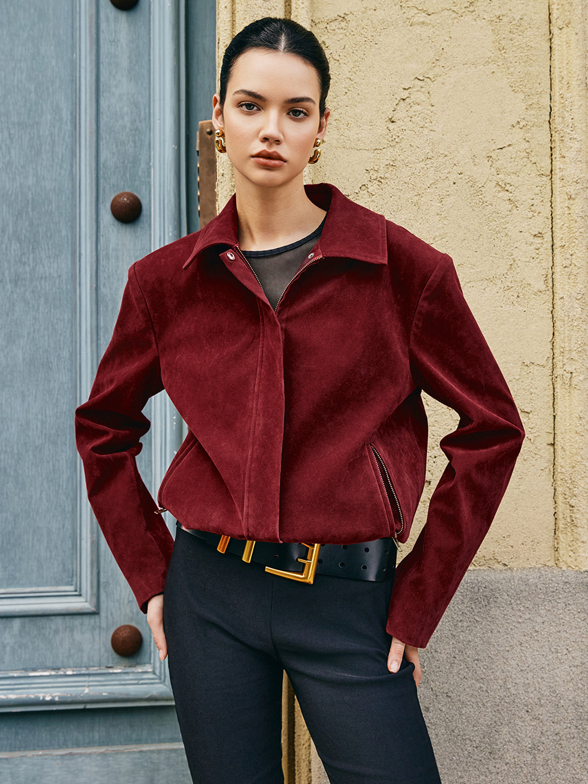 Crown Elara™ | Zipper-Pockets Suede Jacket