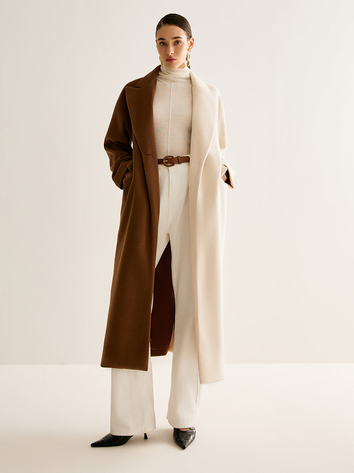 Crown Elara™ | Two-Tone Tweed Long Coat