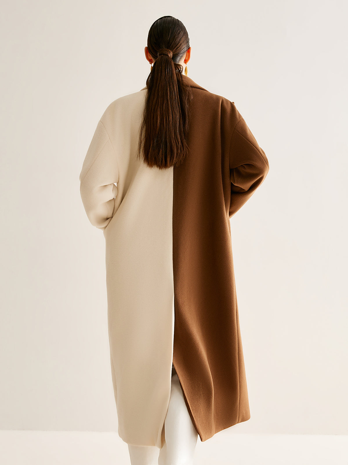 Crown Elara™ | Two-Tone Tweed Long Coat