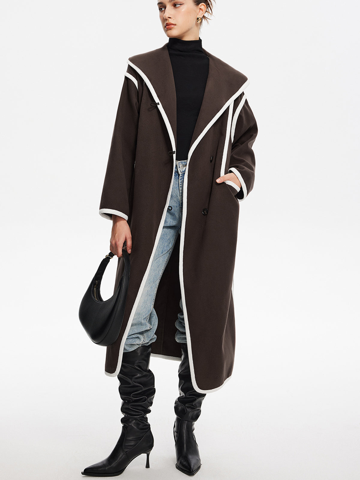 Crown Elara™ | Contrast Binding Long Coat