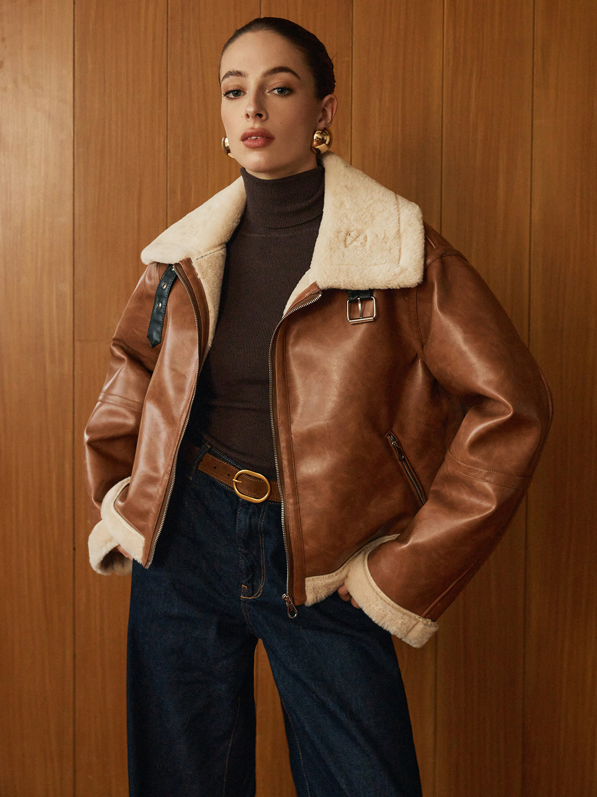 Crown Elara™ | Minky Faux Leather Jacket