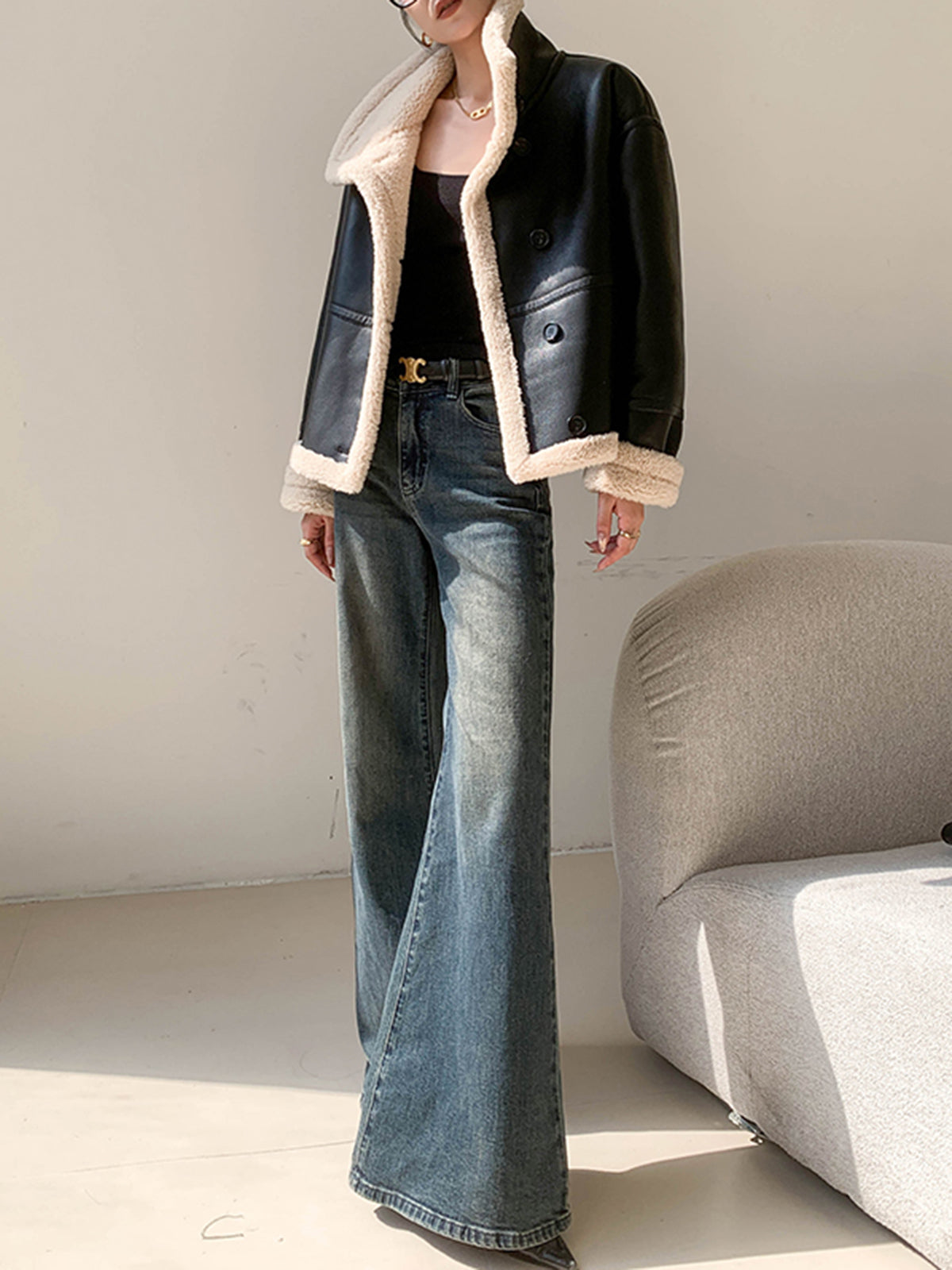 Crown Elara™ | Fleece-Lined Faux Leather Jacket