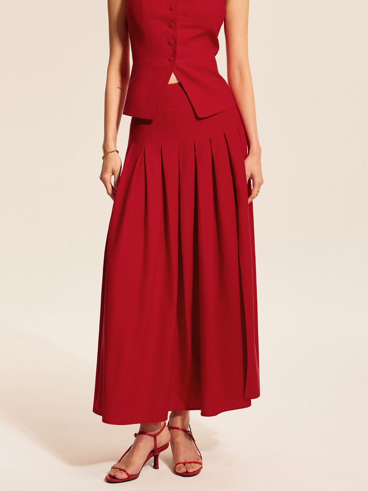 Crown Elara™ | Cotton And Linen Pleated Skirt
