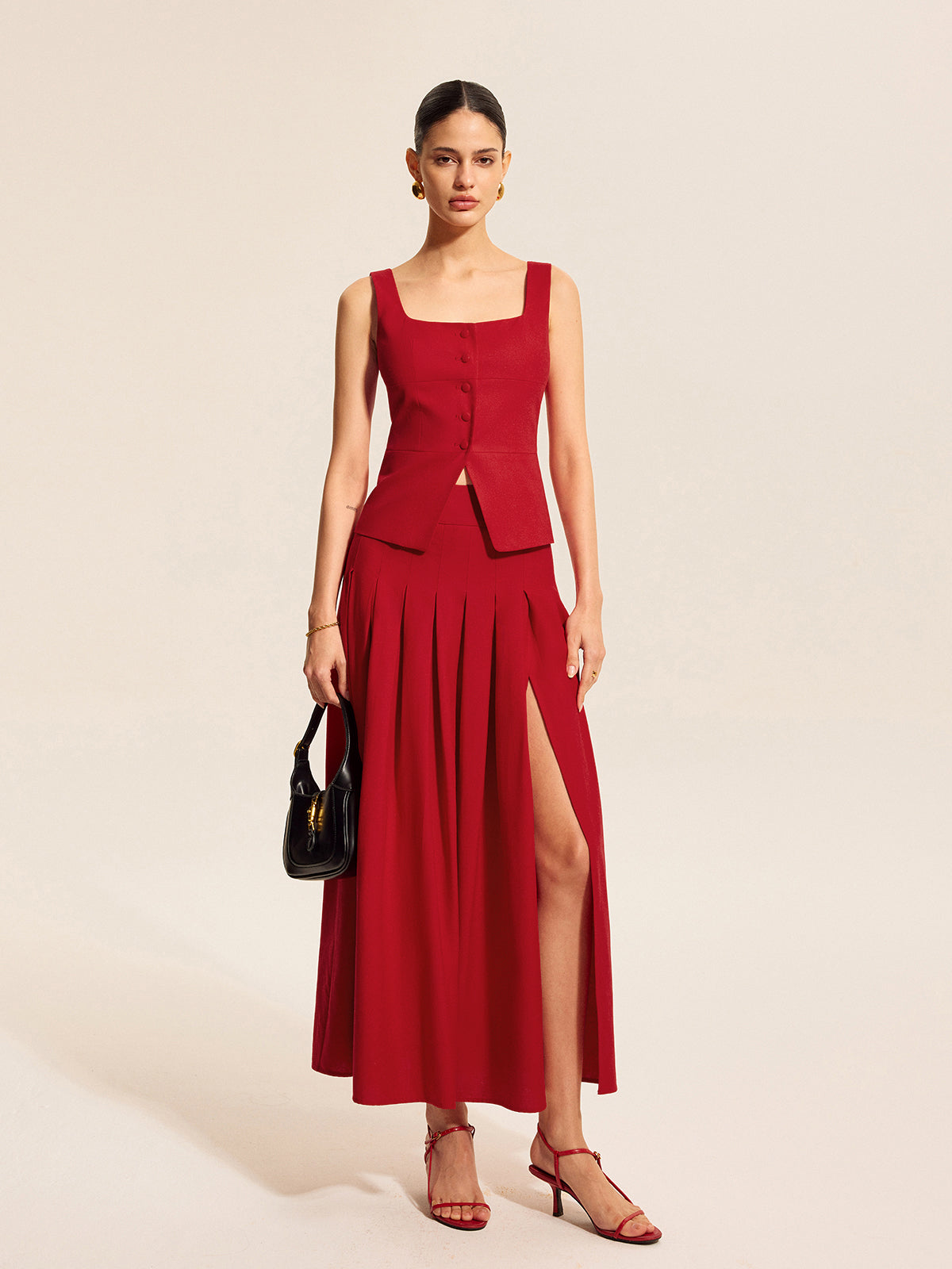 Crown Elara™ | Cotton And Linen Pleated Skirt