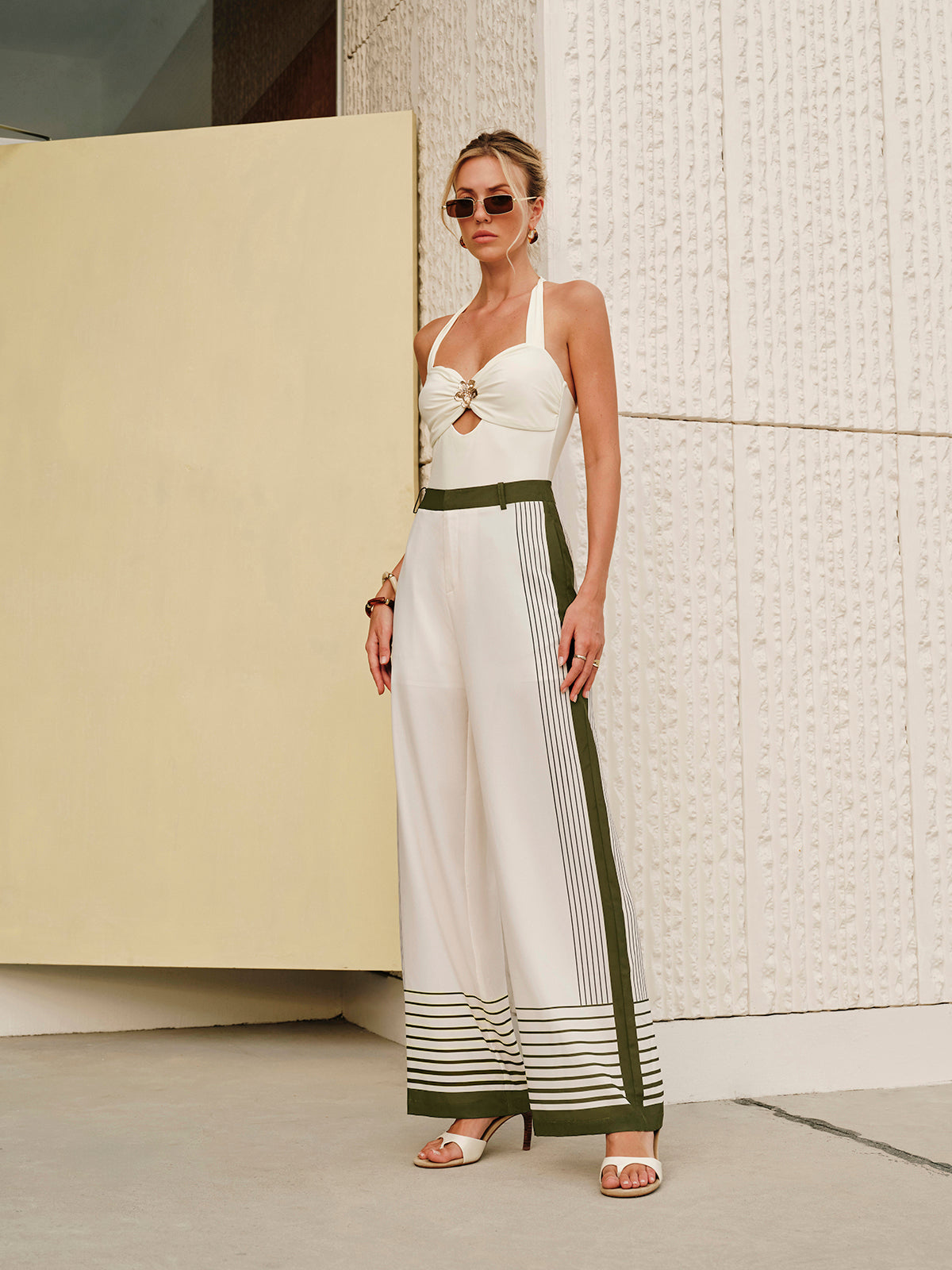 Crown Elara™ | Striped Print Zipper Trousers